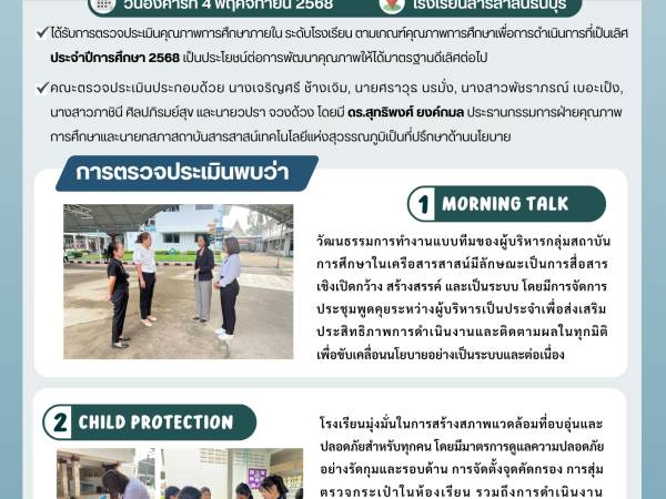 วันอังคารที่ 4 พฤศจิกายน 2568     - กองอำนวยการออกตรวจประเมินคุณภาพการศึกษาภายในโรงเรียนในเครือสารสาสน์ ประจำปีการศึกษา 2568